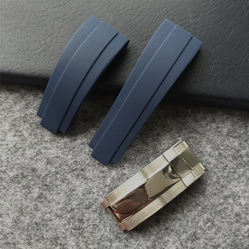 Rolex Dây đeo đồng hồ bằng cao su màu xanh đen 0715 cho thuyền kayak