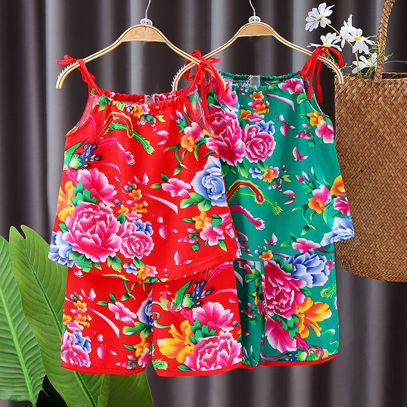 Bộ Đồ Hai Mảnh Áo Thun Cotton Lụa In Hoa Lớn Thời Trang Mùa Hè Dành Cho Bé Trai Gái