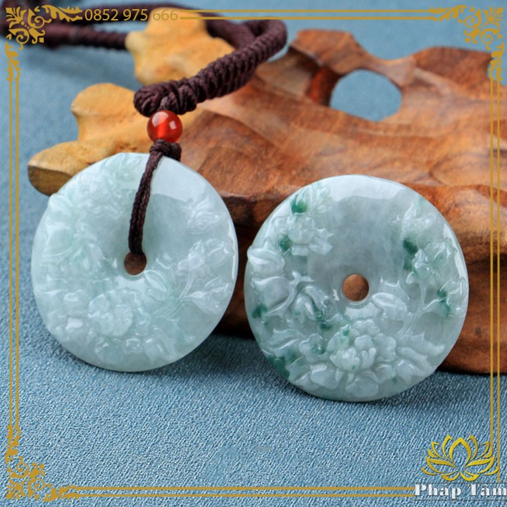 Mặt Dây Chuyền Đồng Điếu Mẫu Đơn Tiên Tử Ngọc Miến Điện Natural Jadeite Jade Type A - Tâm Phong Thủy