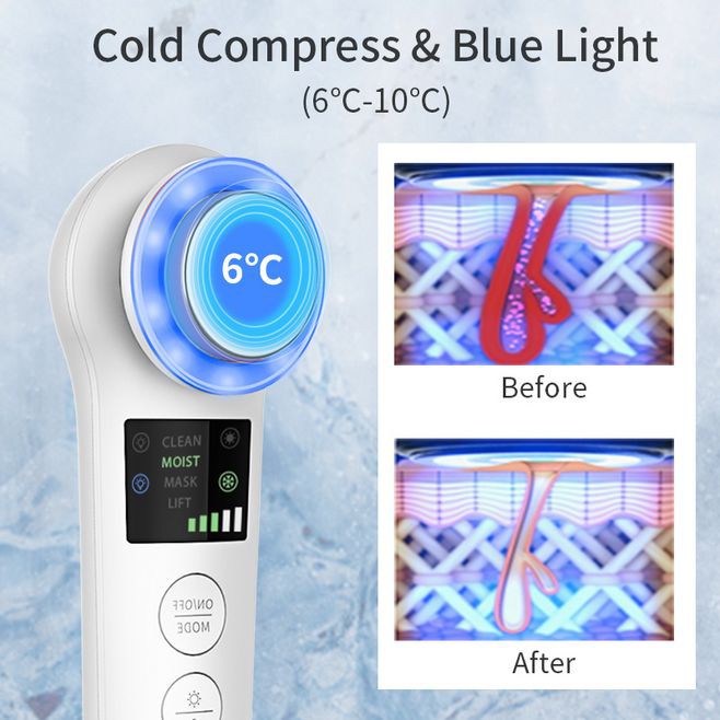 [Mã FMCGM100 - 10% đơn 500K] ANLAN Ultrasonic Skin Beauty Massage Machine Red Blue Light Therapy Cold Hot Compress