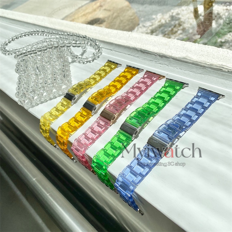 Dây Đeo Cổ Tay Trong Suốt Bằng Resin Thay Thế Dễ Thương Cho iWatch Series 7 SE 6 5 3 2 1 41mm 38mm 40 42mm