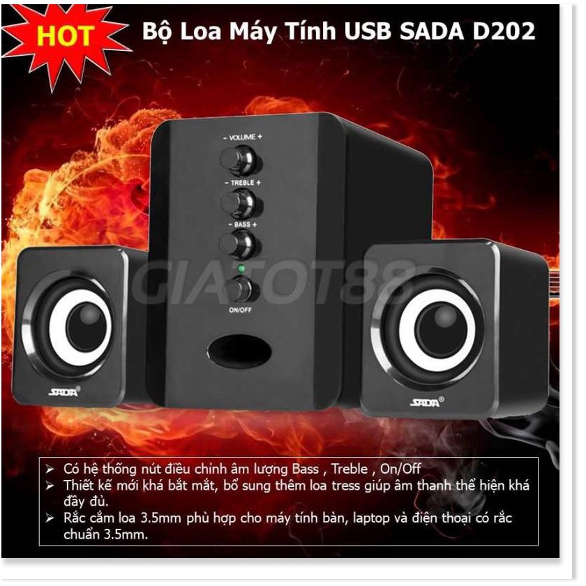 Loa Máy Tính SADA D202 Bộ 3 Loa Vi Tính USB Nghe Nhạc Siêu Hay Âm Thanh Super Bass - XSmart