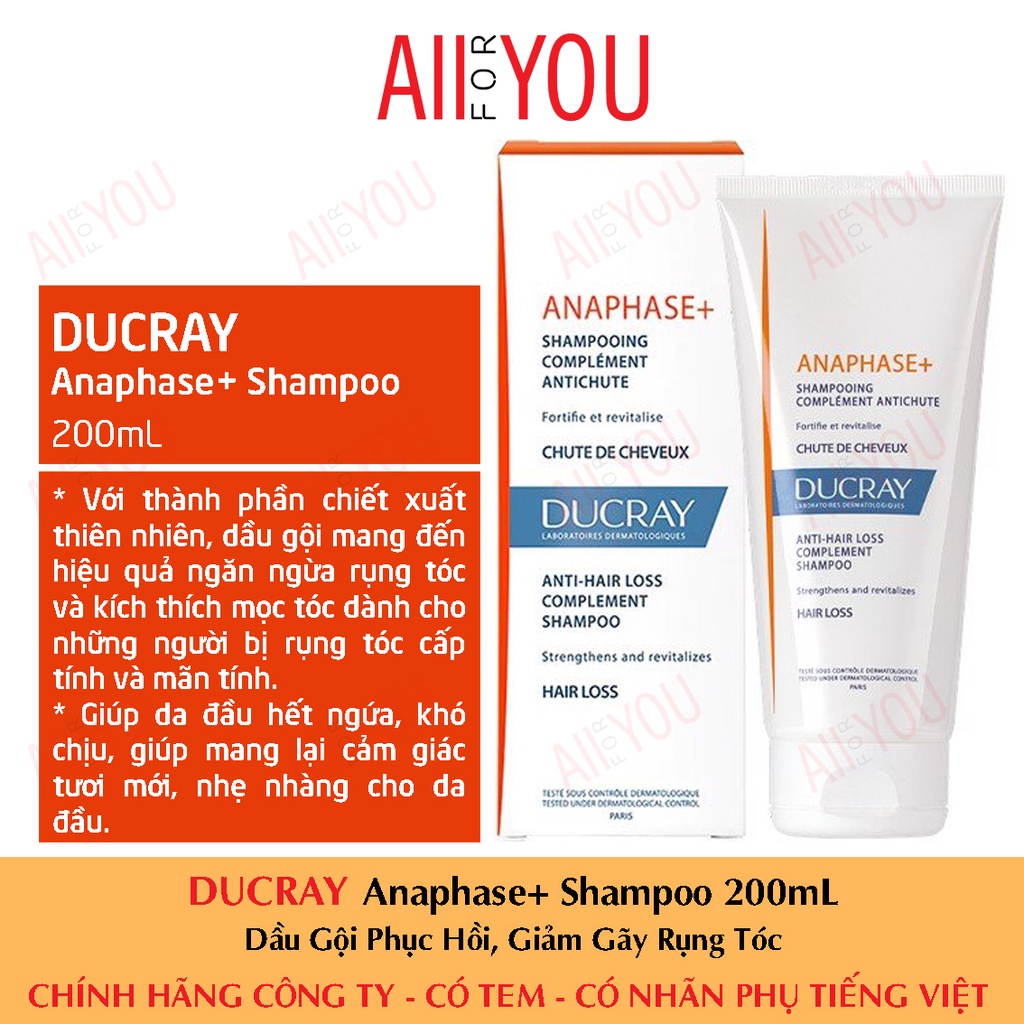 (CHÍNH HÃNG CÓ TEM) Ducray Anaphase+ Shampoo 200mL - Dầu Gội Phục Hồi, Giảm Gãy Rụng Tóc.