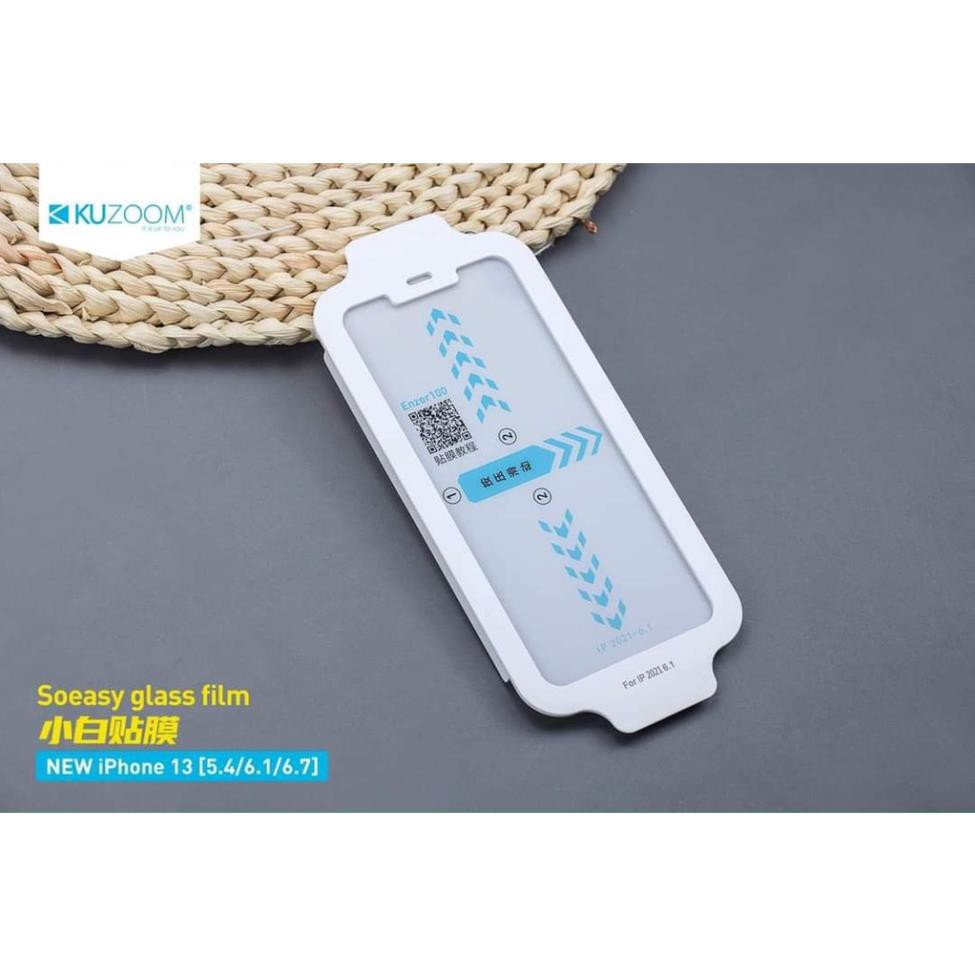 Dán kính cường lực Kuzoom iPhone 13 Mini, 13, 13 Pro, 13 Pro Max Full màn hình kèm khung dán siêu tiện chính hãng