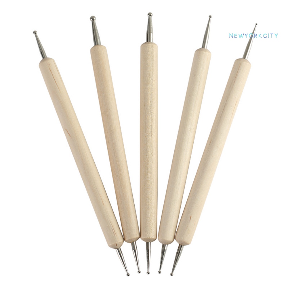 Set 5 Bút Vẽ Trang Trí Móng Tay 2 Đầu Bằng Gỗ Chuyên Nghiệp