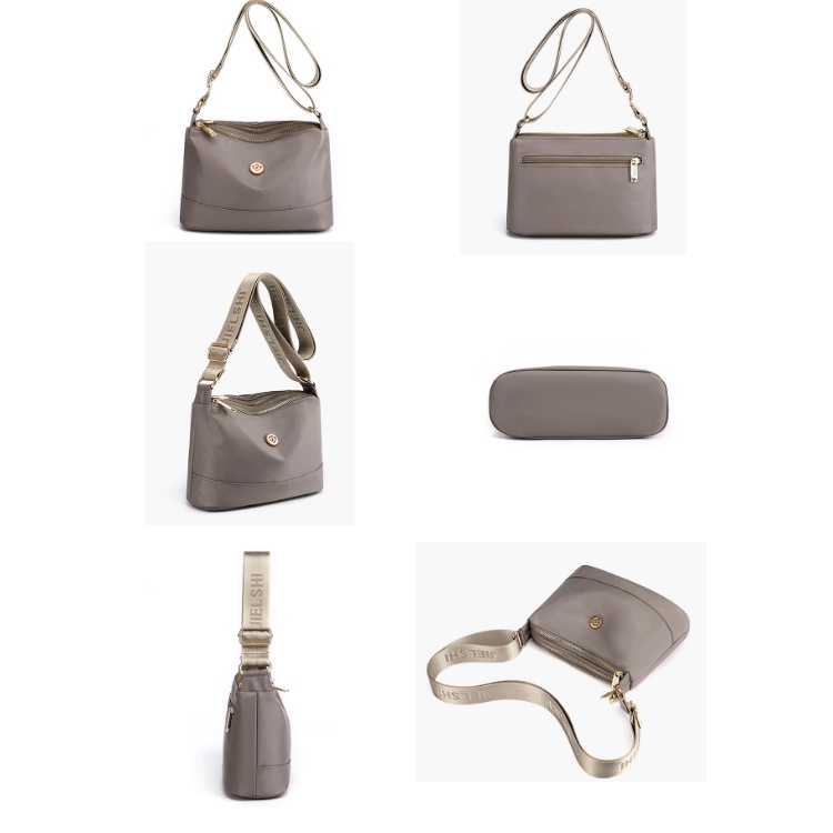 Túi Đeo Chéo Vai Bằng Nylon Màu Trơn 3 Lớp Sức Chứa Lớn Chống Nước Cho Nữ