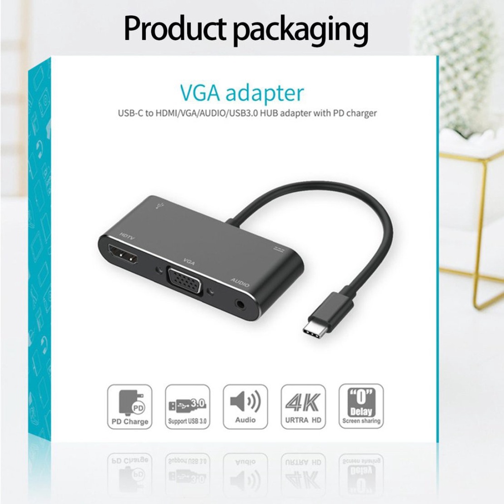 [New promo]5 In 1 USB C To HDMI-compatible Ad Ter 4K Type-C To HDMI-compatible/VGA