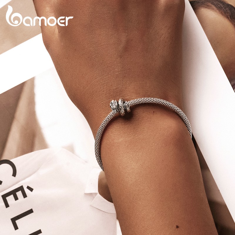 Vòng đeo tay BAMOER Bsc546 bạc thật 925 charm hình chú rồng đường kính 4.5mm thời trang diy