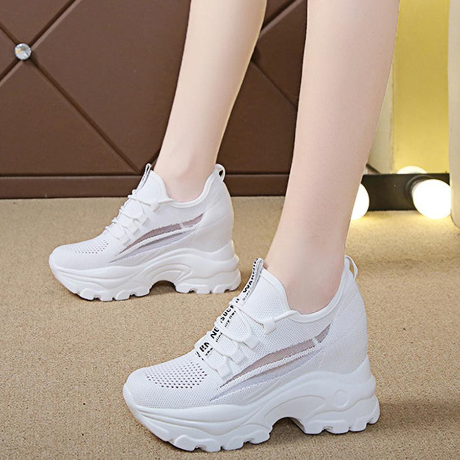 Giày đế xuồng nữ tăng 9cm chiều cao chất len thun co giãn siêu thoáng khí êm nhẹ bền PS439