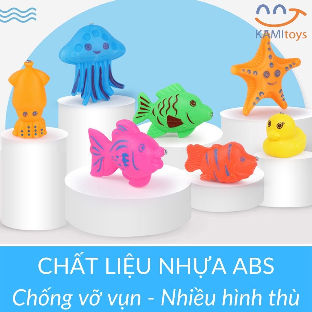 Đồ chơi câu cá cho bé có gắn nam châm chơi trong nước và trên cạn gồm Bể hơi+Cần+Vợt+Cá mã 50015