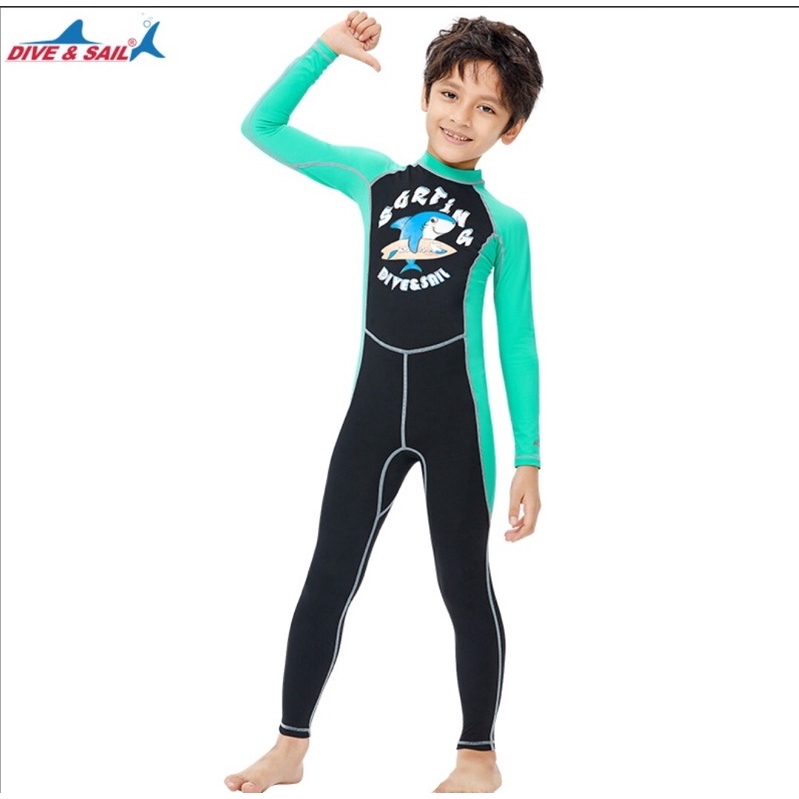 Đồ bơi liền thân dài tay cho bé trai mẫu M151188k dài chống nắng, đen tay xanh, hình cá mập lướt ván, chất siêu co dãn