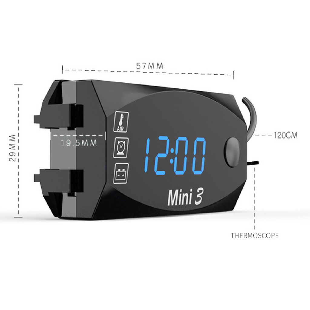Đồng Hồ Điện Tử Đo Nhiệt Độ IP67 3 Trong 1 12V Dành Cho Xe Mô Tô