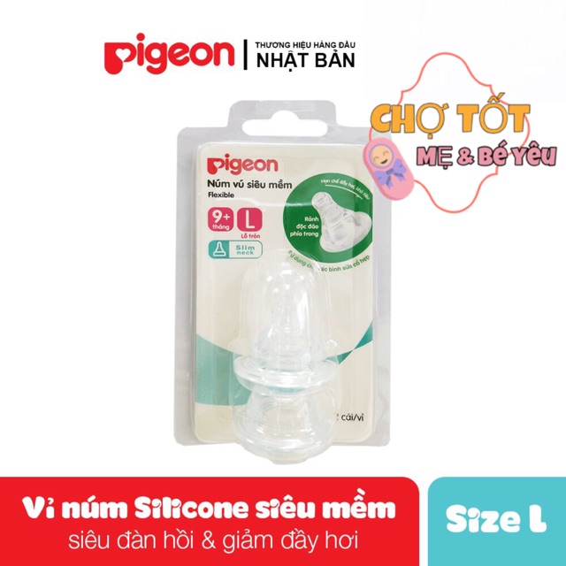 VỈ 2 NÚM VÚ PIGEON SIÊU MỀM CỔ HẸP ĐỦ SIZE S,M,L,Y