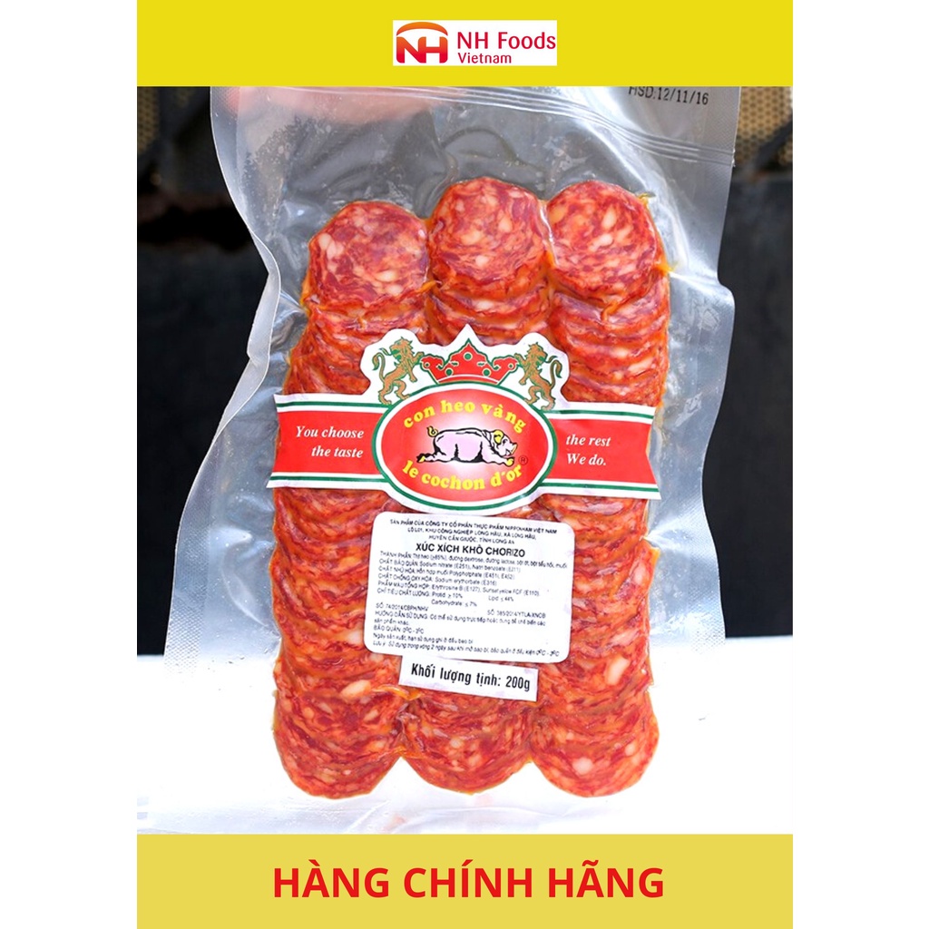 Xúc xích khô Chorizo Con Heo Vàng cắt lát 200g