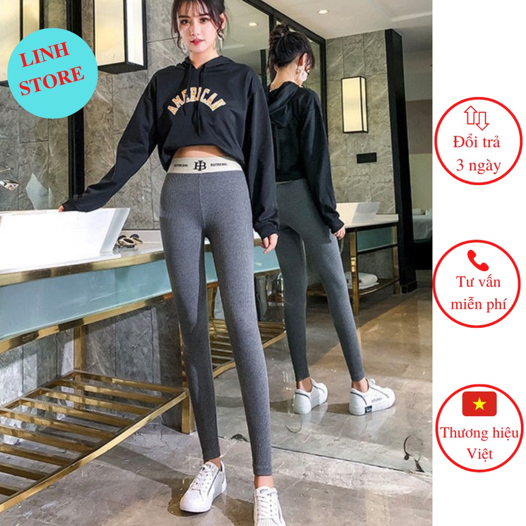 Quần Legging Nữ Len Tăm Lưng Cao Linh Store, Quần Nỉ Nữ Dáng Dài Ôm Body Cạp Chữ