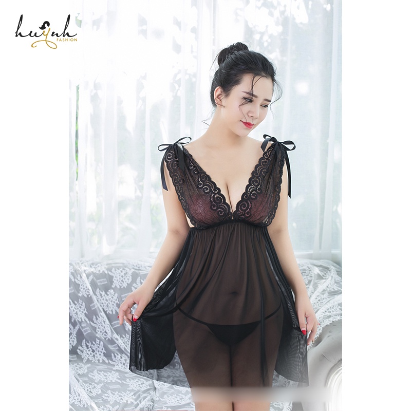 Váy Ngủ Voan Thun Cổ V Phối Ren Mềm Mại Xuyên Thấu Gợi Cảm Mặc Nhiều Kiểu - N82