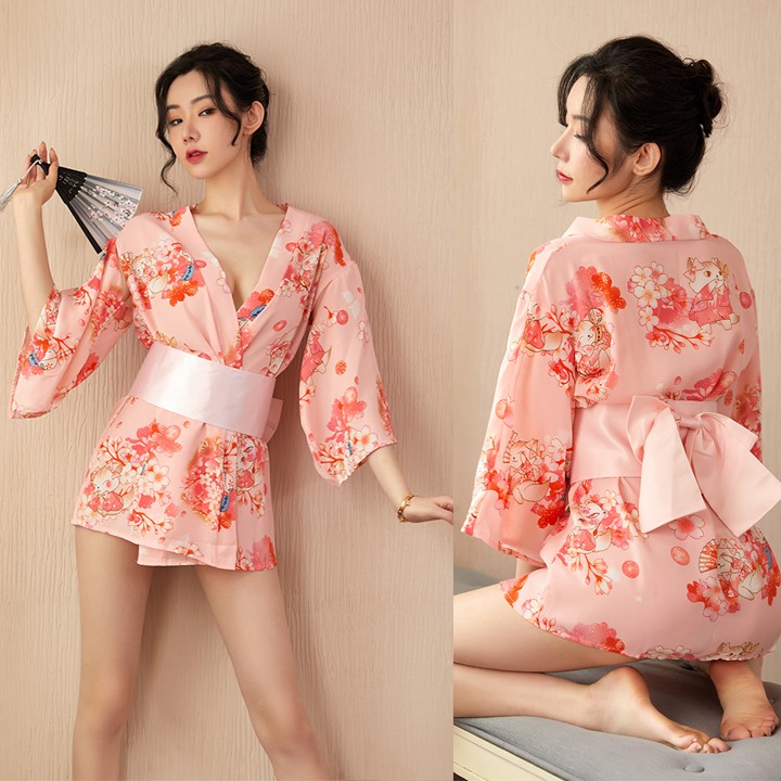 Váy ngủ kimono sexy áo choàng ngủ hoa anh đào xinh xắn
