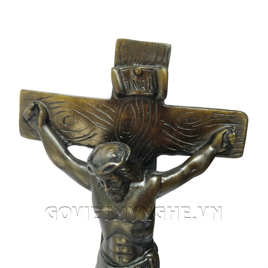 [Cây thánh giá] Tượng đá trang trí cây thánh giá hình chúa Jesus với chữ INRI - Chiều cao 21cm - Màu nâu đen