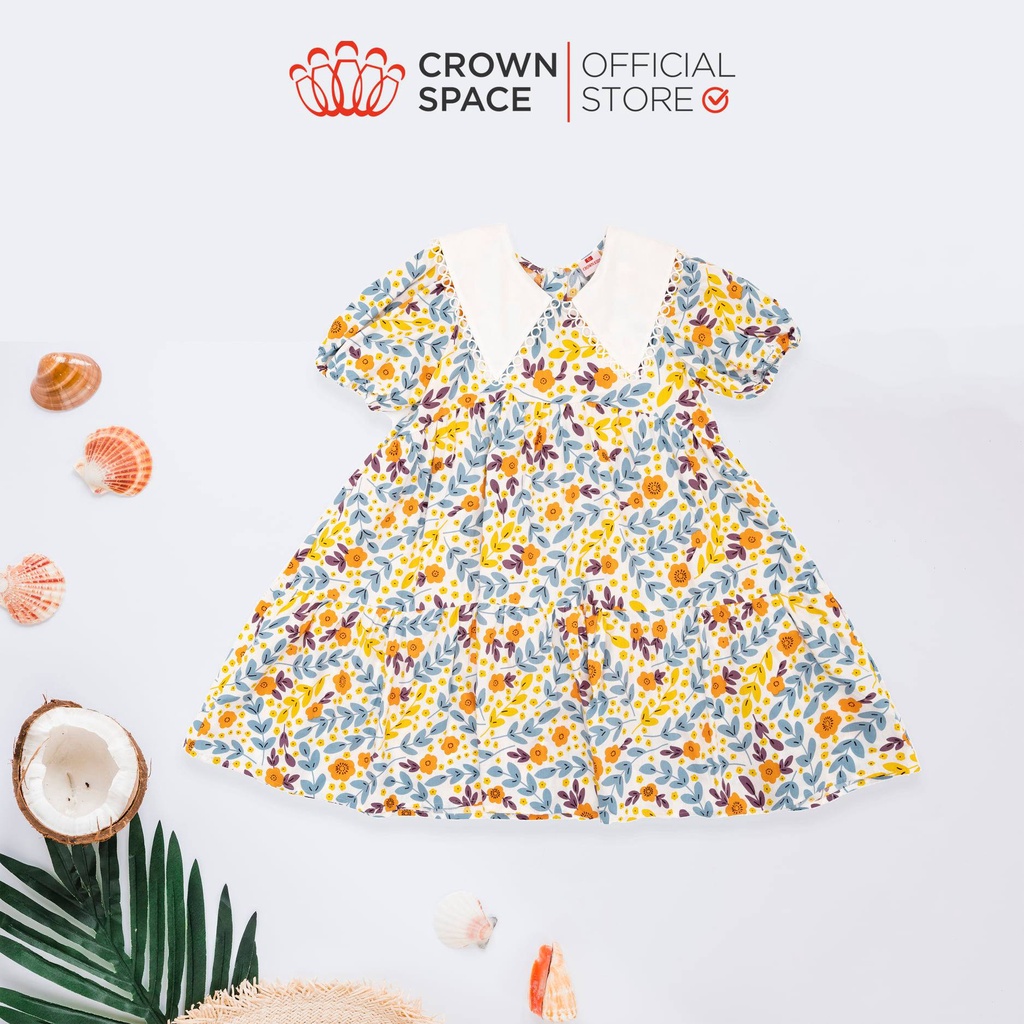 Váy Hoa Nhí Crown Space Dành Cho Bé Gái Đi Học Đi Chơi Đi Biển CKGS2820409 Màu Cam Tươi Sáng Size 19-38kg