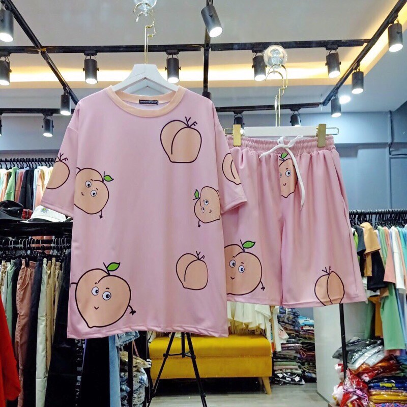 Set cartoon TRÁI BƠ và TRÁI ĐÀO - Set bộ đùi quần áo nữ Unisex Freesize 38-70kg