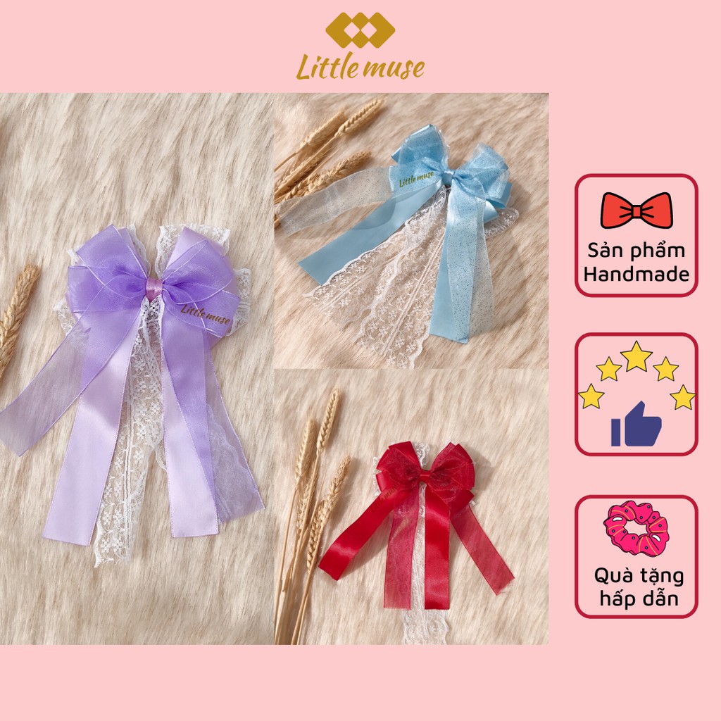 Kẹp tóc bấm nơ dáng dài Handmade ruy băng 3 lớp