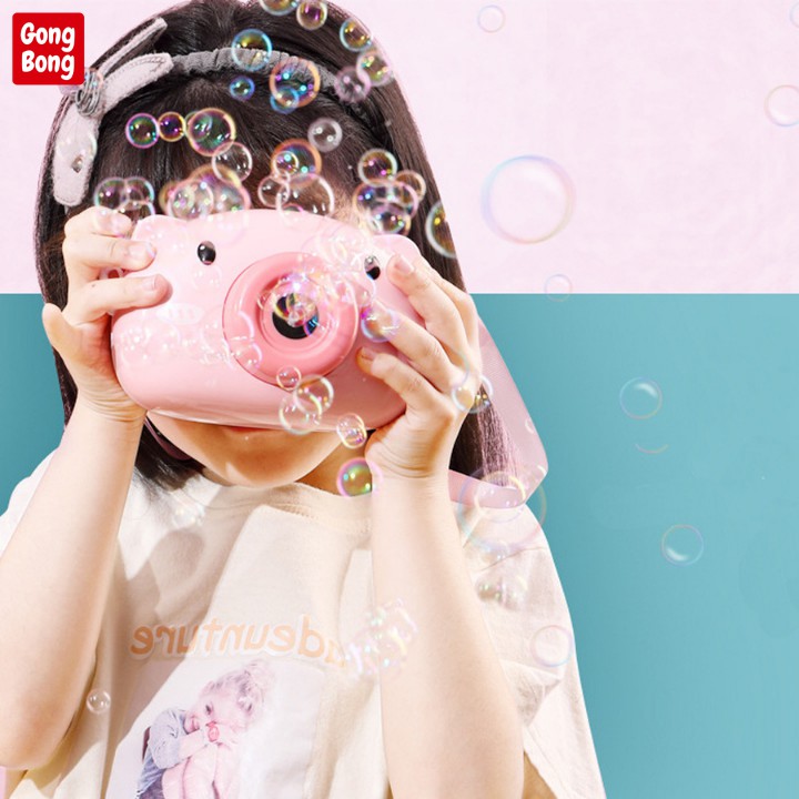 Máy thổi bong bóng xà phòng tự động hình máy ảnh heo hồng đồ chơi bắn bong bóng cho bé đáng yêu Gong Bong Store