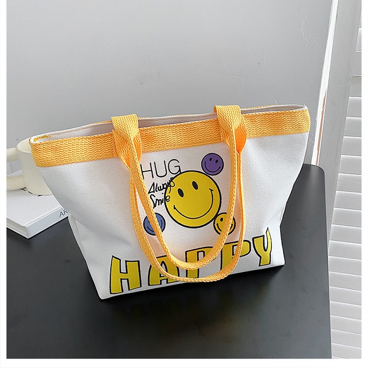 Túi Đeo Vai Vải canvas In Hình Mặt Cười Thời Trang Cho Nữ