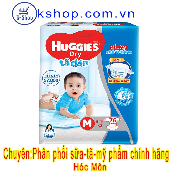 Tã dán Huggies Dry M ( 6-11kg, 76 miếng)- mẫu mới bọc kén con tằm