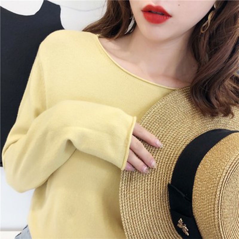 Áo Sweater Dệt Kim Tay Dài Cổ Tròn Dáng Rộng Thời Trang Mùa Thu Cho Nữ