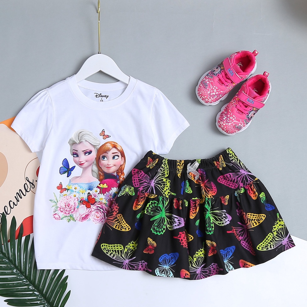 Set áo váy disney bé gái Bigbaby, chất thun cotton mềm mát chân váy trong có chip cho bé 17-45kg
