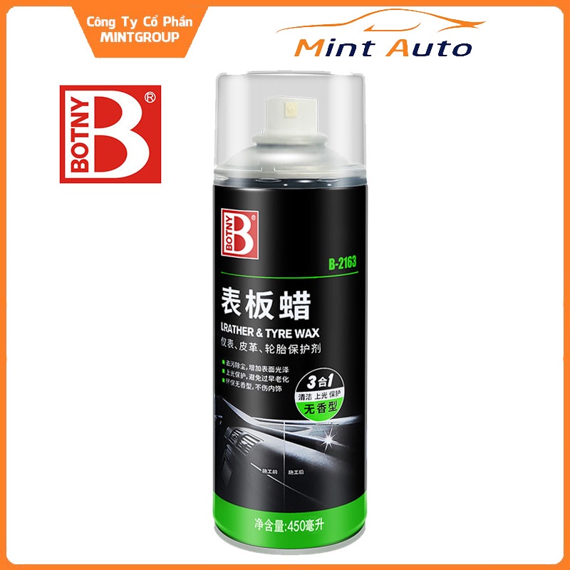 Chai xịt bóng nội thất, phục hồi nhựa Leather Tyre Wax Botny B-2163 dung tích 450ml