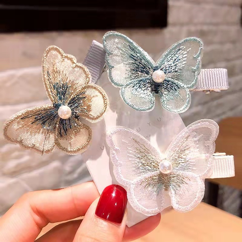 Kẹp Tóc Hình Bướm Thêu Xinh Xắn Thời Trang Cho Mẹ Và Bé