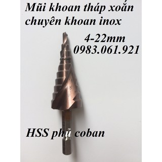 Mũi khoan tháp hình nón HSS phủ Cô ban 4-22mm chuyên khoan inox nhanh bền khỏe
