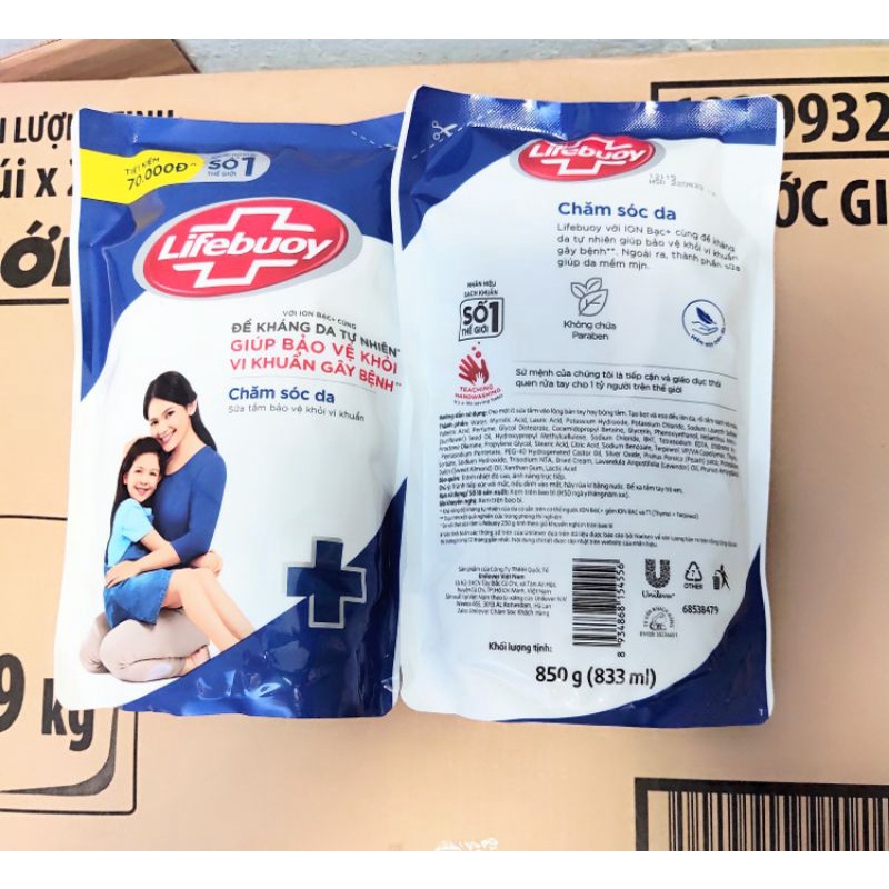 (mua 3 túi tặng khăn tắm 35x75cm) Sữa Tắm Lifebuoy chăm Sóc Da túi 850g