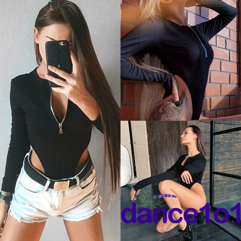 Bodysuit dài tay cổ sâu đan dây phong cách quyến rũ dành cho nữ