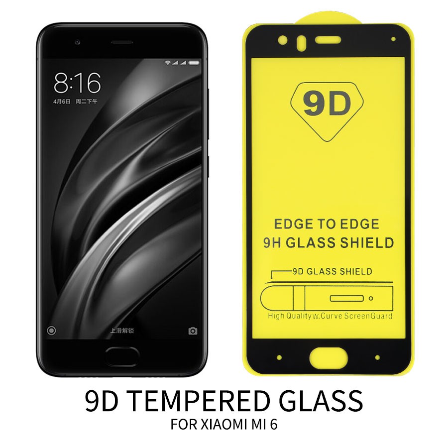 Kính Cường Lực Full Keo 9D độ kết dính cao Cho Xiaomi Mi6 ( màu đen ) tặng keo chống hở mép