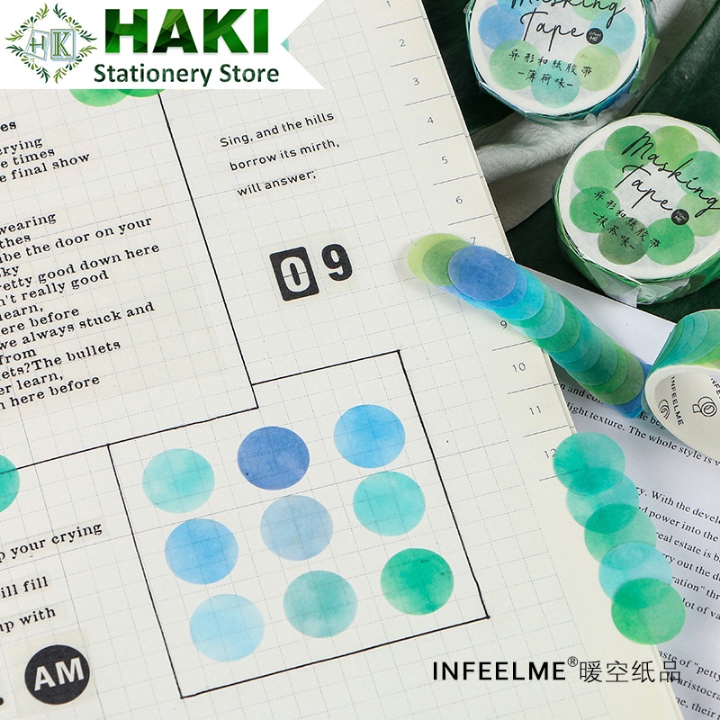 Sticker cute hình tròn nhiều màu HAKI, cuộn 100 hình dán sticker trang trí sổ dễ thương giá rẻ ST48