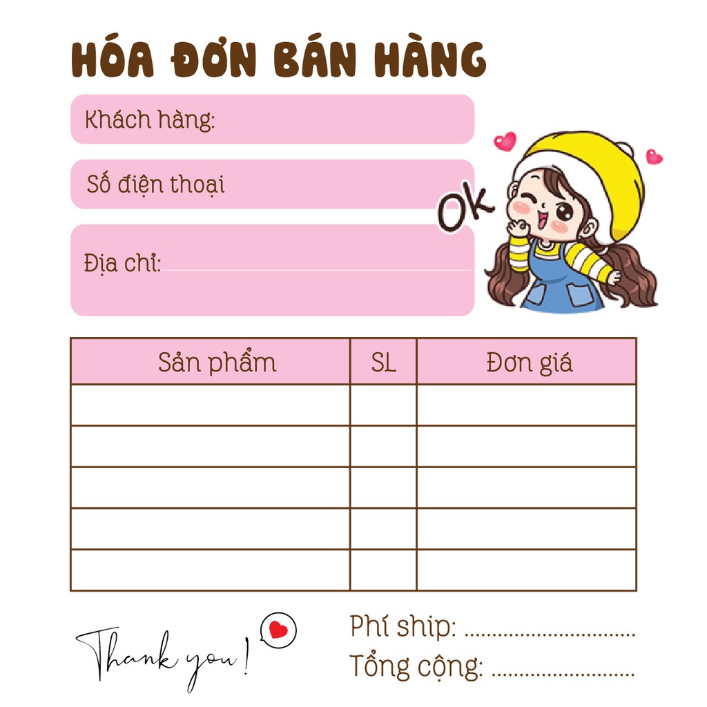 Hoá đơn bán hàng mini 1 liên dễ thương - C