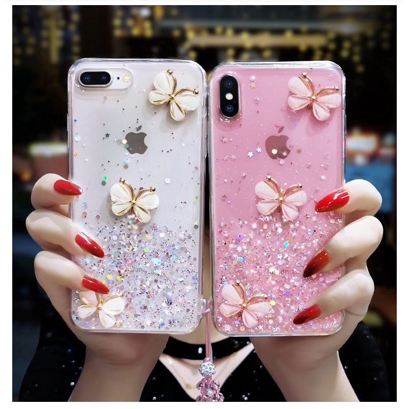 Casing Xiaomi Redmi Note 4 5 6 7 5A 6A 7A 4X Glitter Bling Stars Clear Soft Case Butterfly Phone Back Cover