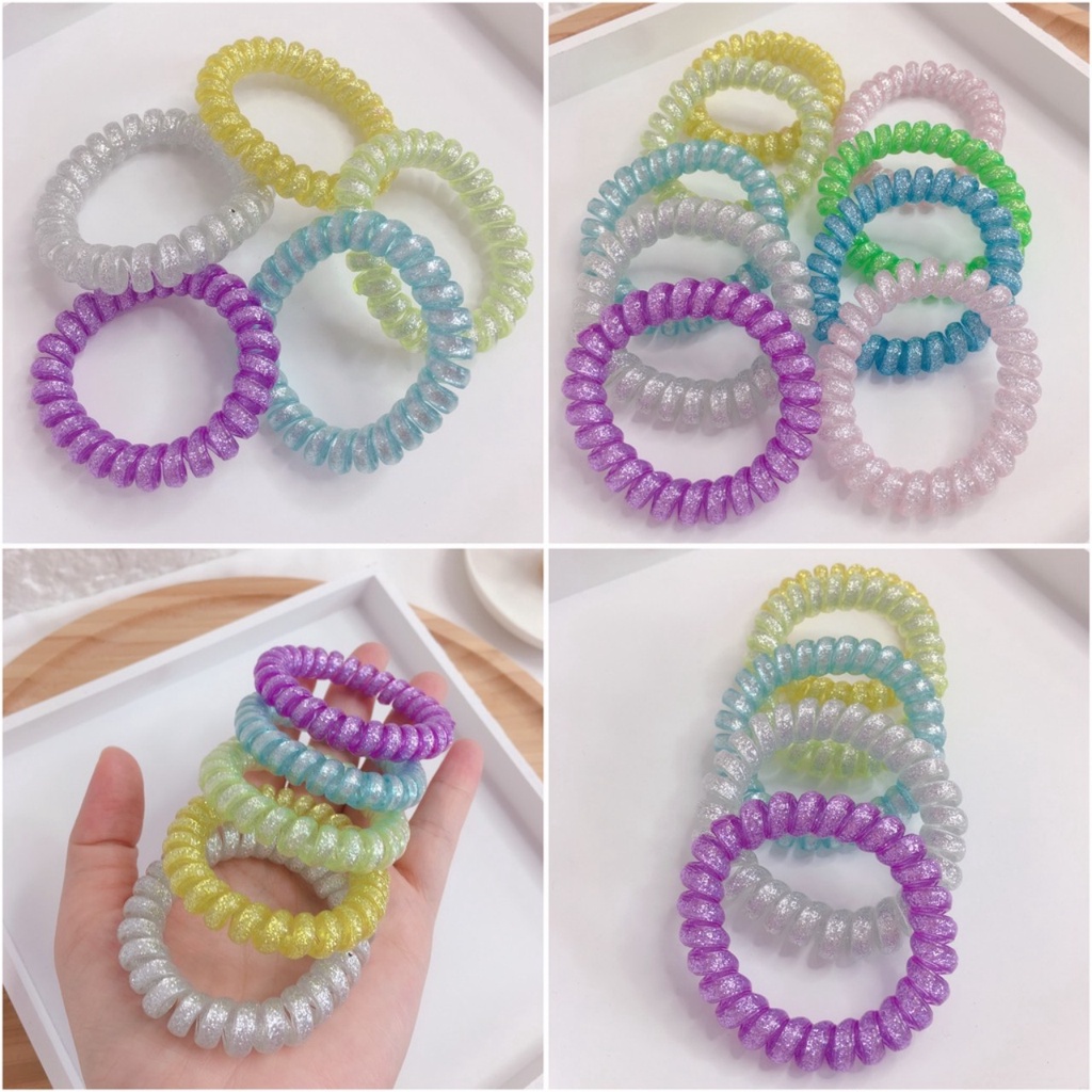 Set 3 Cột Tóc Lò Xo Ánh Kim/Kim Tuyến Lấp Lánh Đẹp Xịn Sò