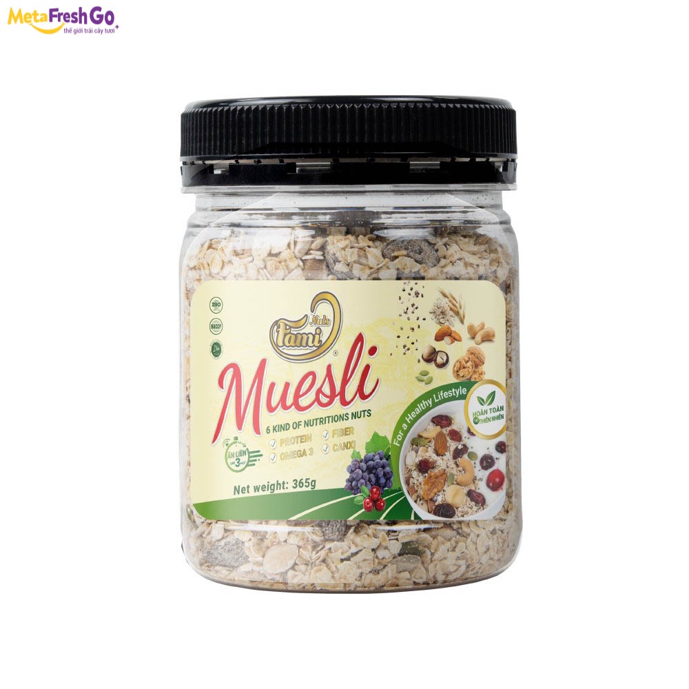 Hạt Dinh Dưỡng Ngũ Cốc Muesli Faminuts (Hũ Nhựa) - 365g Tự Nhiên, Ít Calo, Heathy, Hỗ Trợ Giảm Cảm | Meta Freshgo