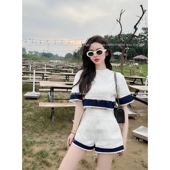 Set bộ nữ sang chảnh áo croptop phối quần viền chất cực đẹp