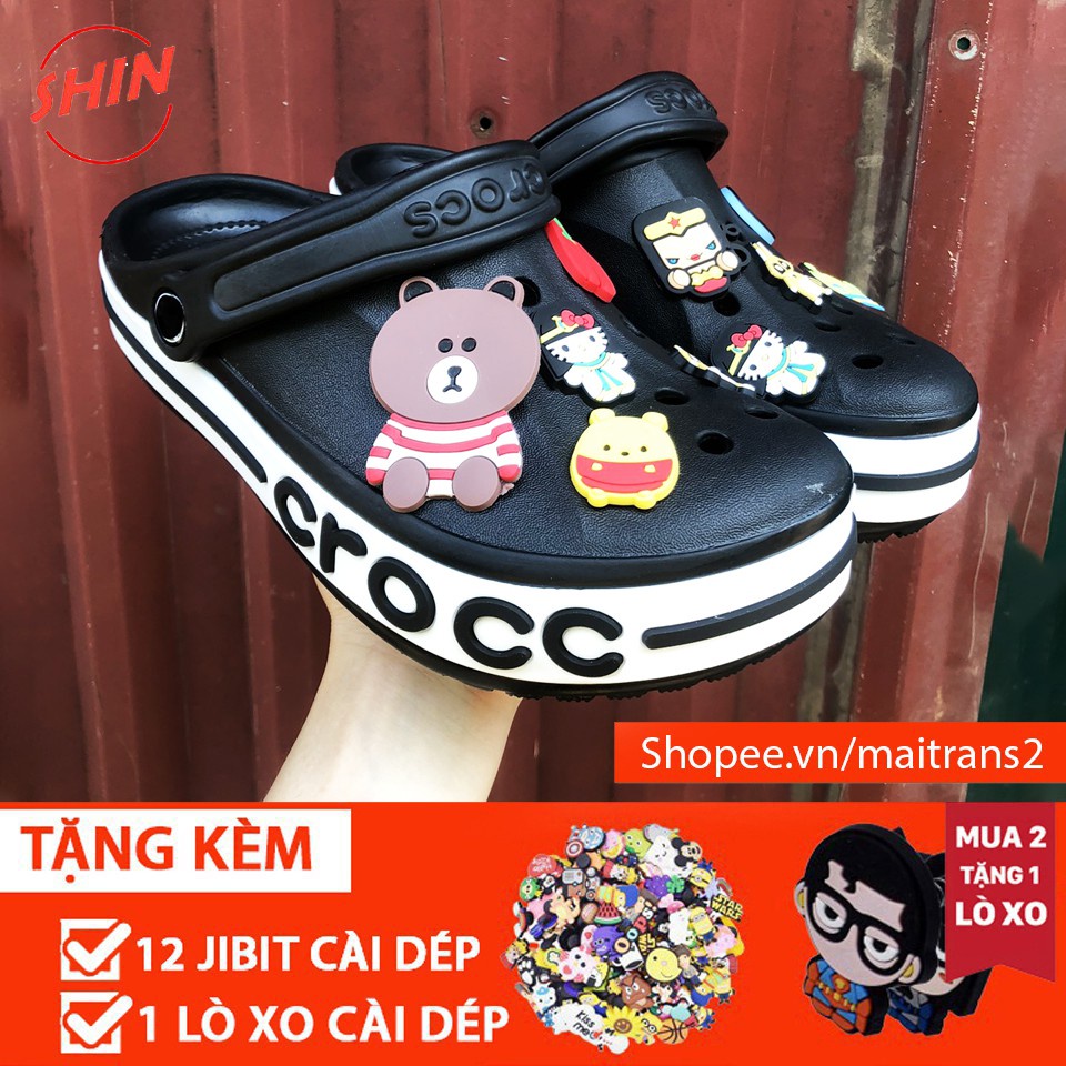 dép crossFREESHIPdép cross họa tiết đế bánh mì màu đen viền chữ đen SHINCRO791J tặng thêm 12 sticker cross