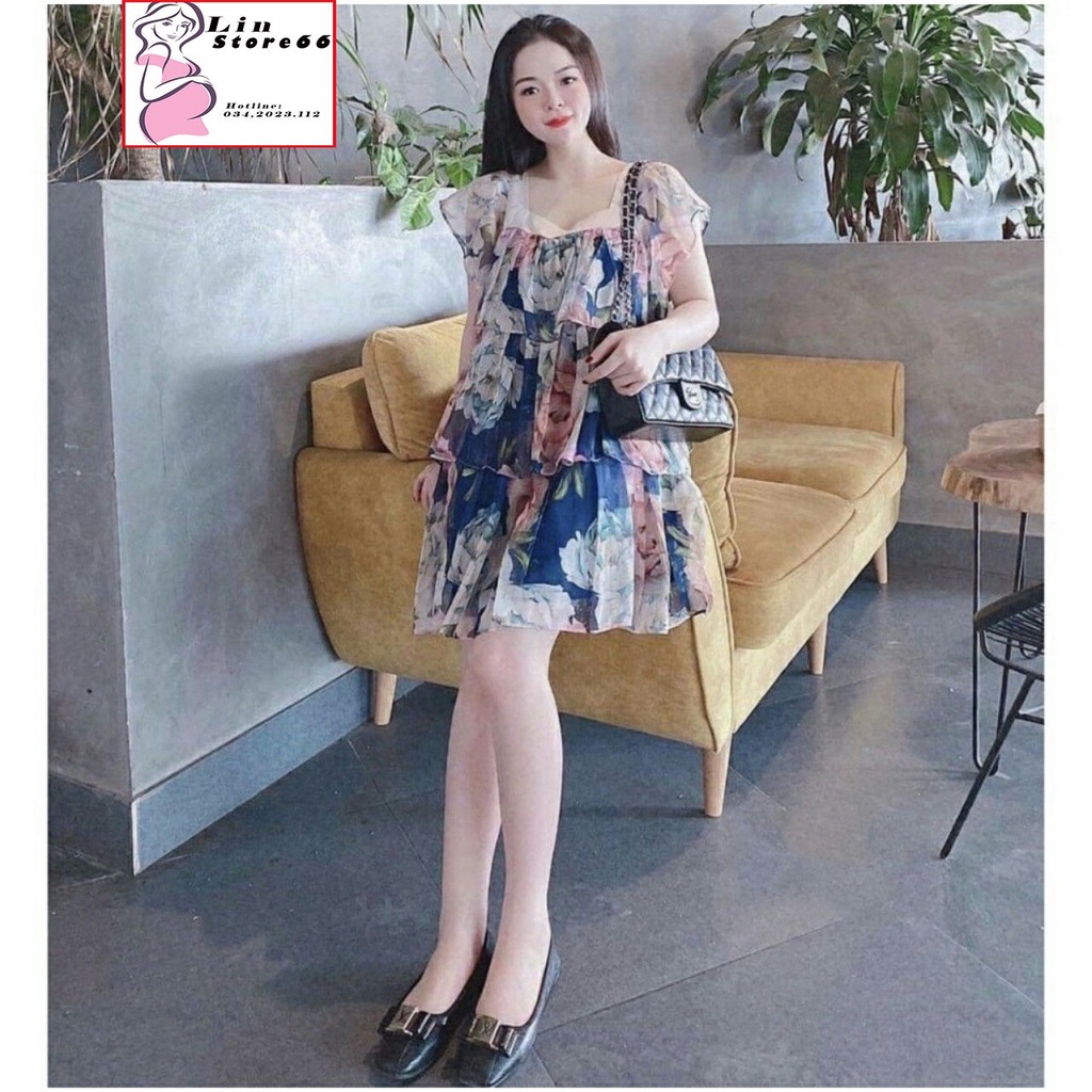 Váy Bầu Mùa Hè,Đầm Bầu Thiết Kế Chất Voan Tơ 2 Lớp Công Sở Đi Làm Đi Chơi Freesize(45-70kg) A053 Lin Store66