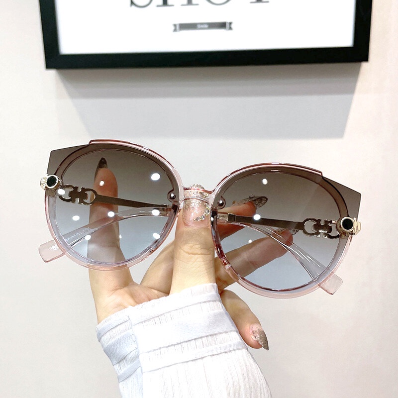 Kính Mát Gọng Kim Loại Tròng To Thời Trang Cho Nam Nữ