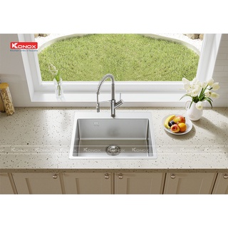 Vòi rửa bát dây rút Konox Gusta hợp kim đồng mạ PVD Chrome - Bảo hành 5 năm