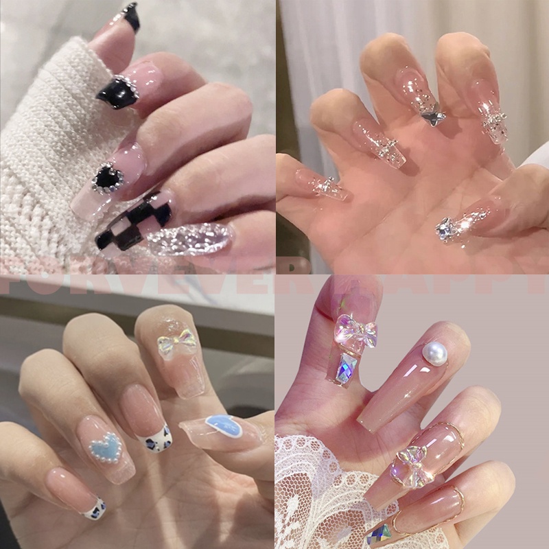Bộ 24 móng giả dài nhiều mẫu tùy chọn kèm keo mẫu mới về