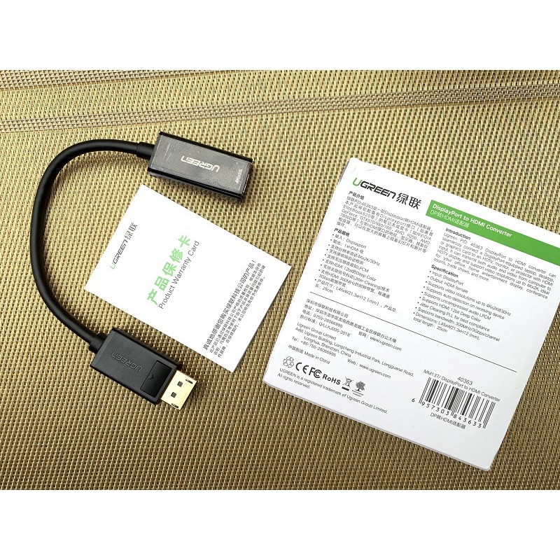 Cáp chuyển Displayport to HDMI hỗ trợ 4Kx2K Ugreen 40363