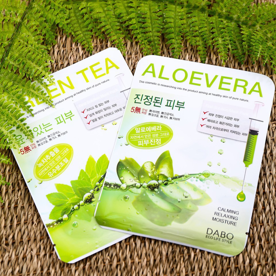 Mặt Nạ Đắp Mặt Tinh Chất lô hội Dabo Aloe Vera First Solution Mask Pack dưỡng ẩm , dưỡng trắng da 10 miếng 23g