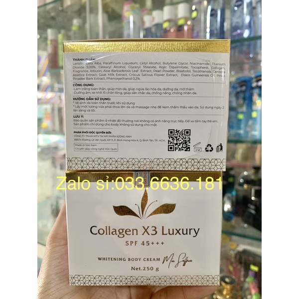 {chính hãng 100%} kem collagen x3 luxury trắng da toàn thân body chống nắng cao hủ 250g